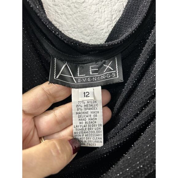 VTG Alex Evenings Cowl Neck Maxi Dress Womens 12 Black Metallic Gown Y2K Gothic - Picture 4 of 9